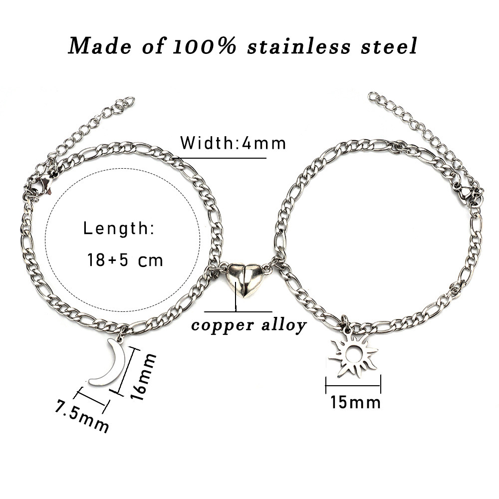 2Pcs Sun Moon Charm Magnet Attraction Stainless Steel Bracelets For Couples Men Women Jewelry Wholesale Valentine's Day Gifts - Image 6