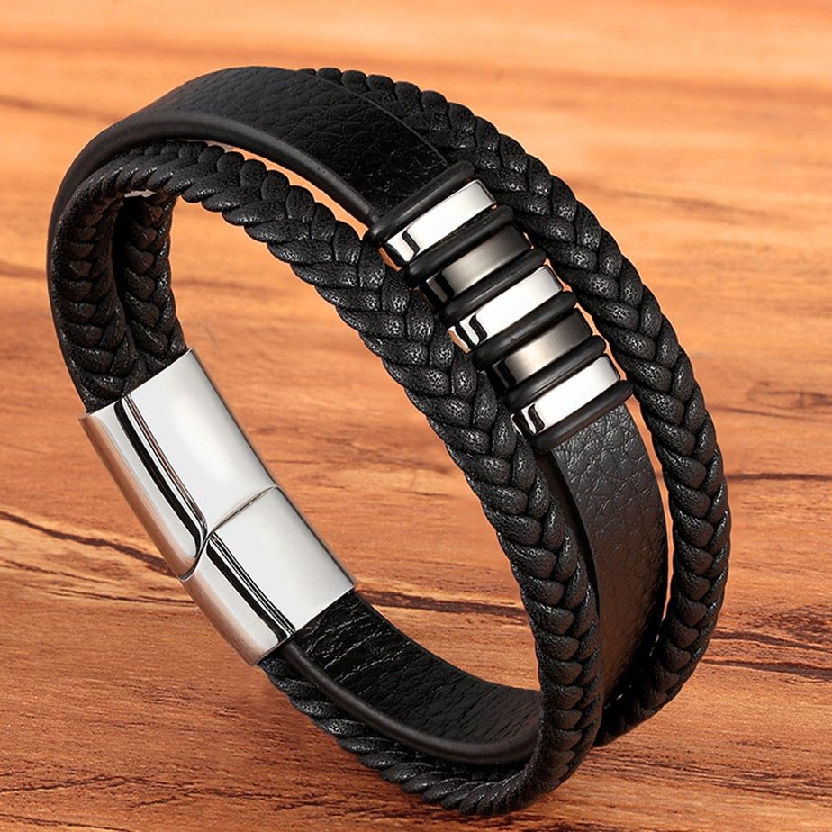 Men's multi-layer braided leather bracelet - Image 5