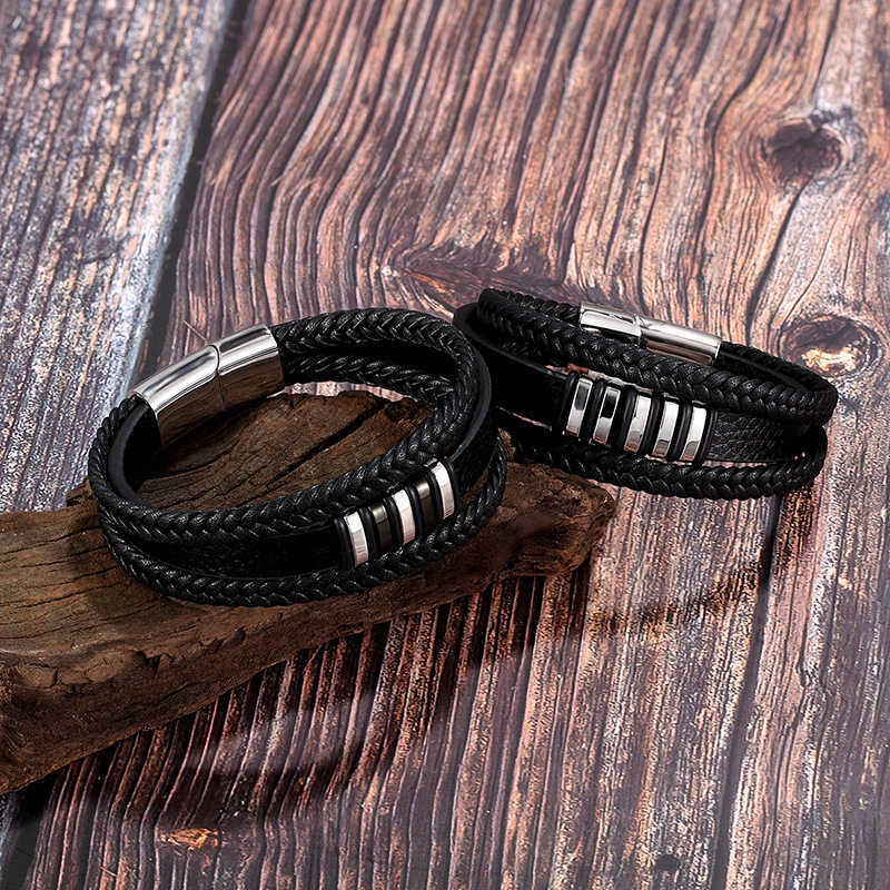 Men's multi-layer braided leather bracelet - Image 8