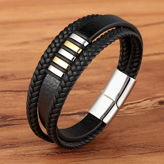 Men's multi-layer braided leather bracelet - Image 10