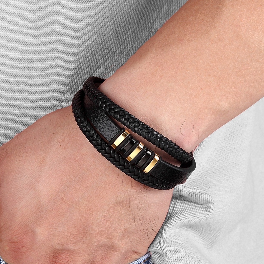 Men's multi-layer braided leather bracelet - Image 9