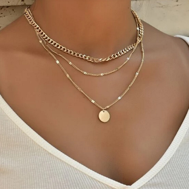 Women's Multilayer Necklace Ins Fashion Disc Pendant Clavicle Necklace Chains Personality Jewelry - Image 7