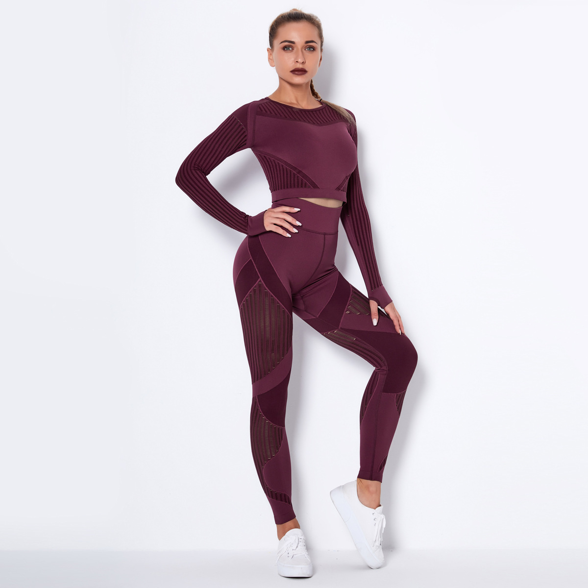 Seamless Knitted Absorbent Yoga Long-Sleeved Suit Yoga Wearsuit - Image 2