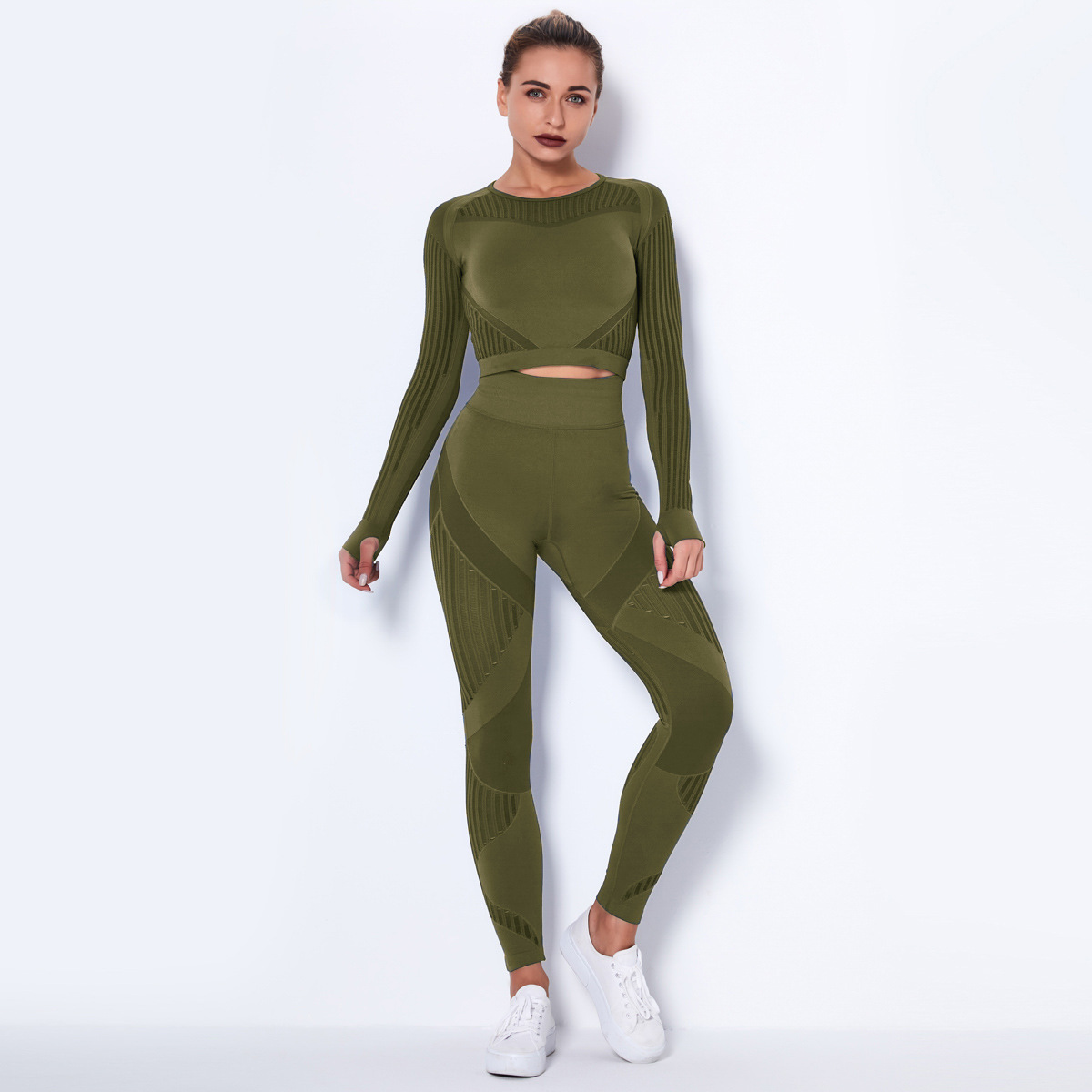 Seamless Knitted Absorbent Yoga Long-Sleeved Suit Yoga Wearsuit - Image 7