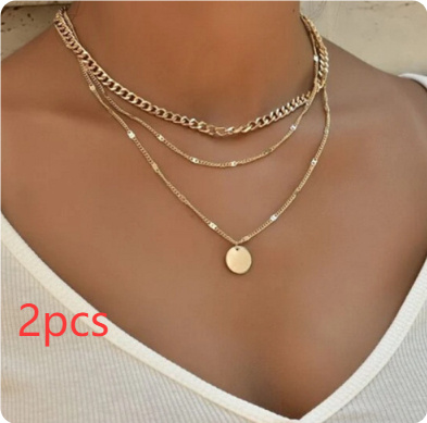 Women's Multilayer Necklace Ins Fashion Disc Pendant Clavicle Necklace Chains Personality Jewelry - Image 6