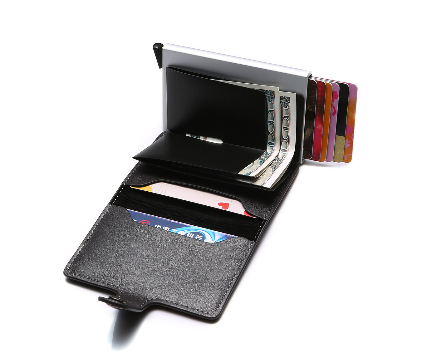 RFID Anti-theft Men Vintage Wallet Aluminum Metal Purse Leather Cover - Image 5