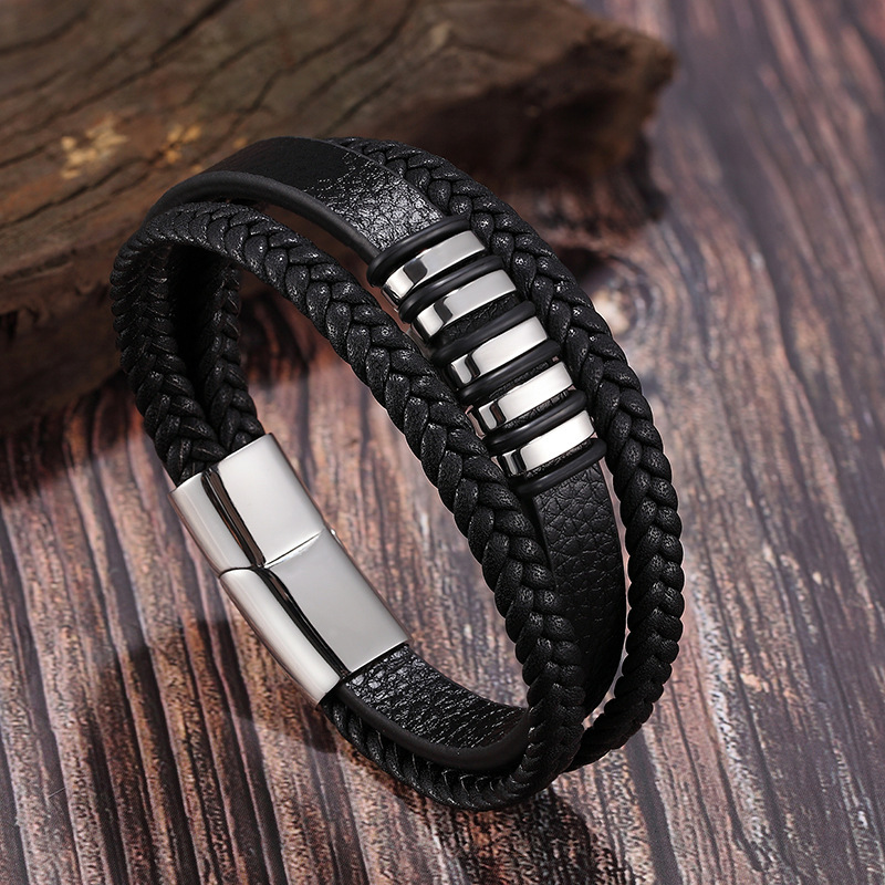 Men's multi-layer braided leather bracelet - Image 3