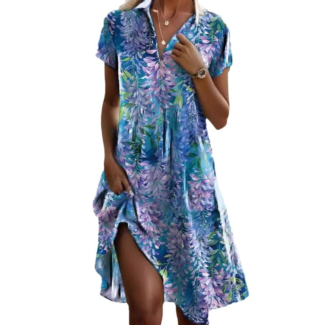 Summer Polka Dot Print Dress Fashion Casual V-Neck Short Sleeve Dresses Beach Daily Clothing For Women - Image 2