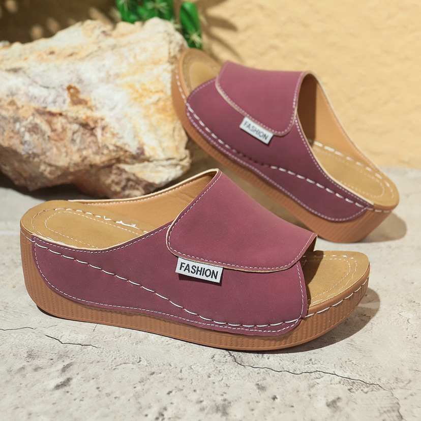 Summer Wedge Slides Slippers Fashion Fish Mouth Thick Bottom Roman Shoes Solid Color Beach Sandals For Women - Image 5