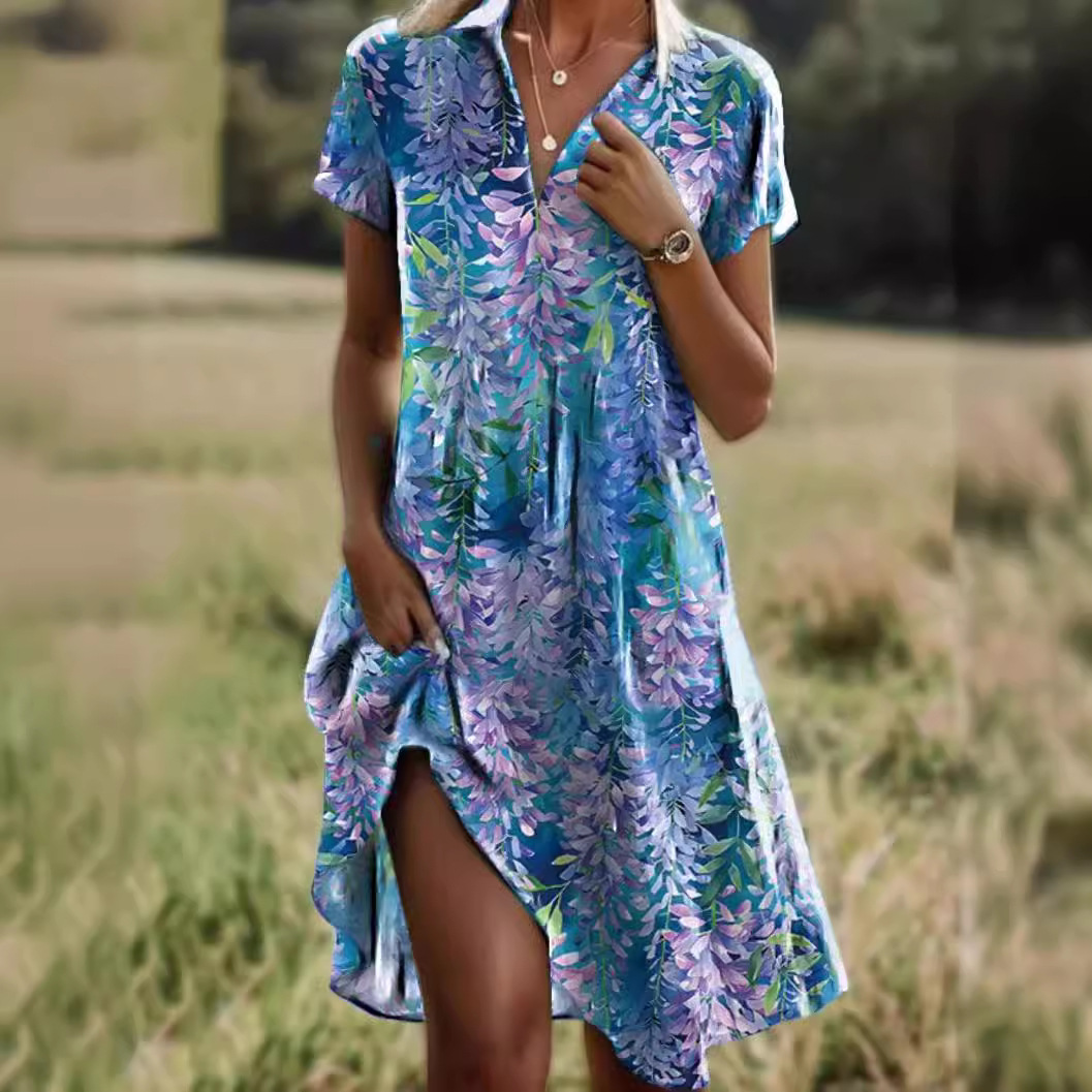 Summer Polka Dot Print Dress Fashion Casual V-Neck Short Sleeve Dresses Beach Daily Clothing For Women - Image 3