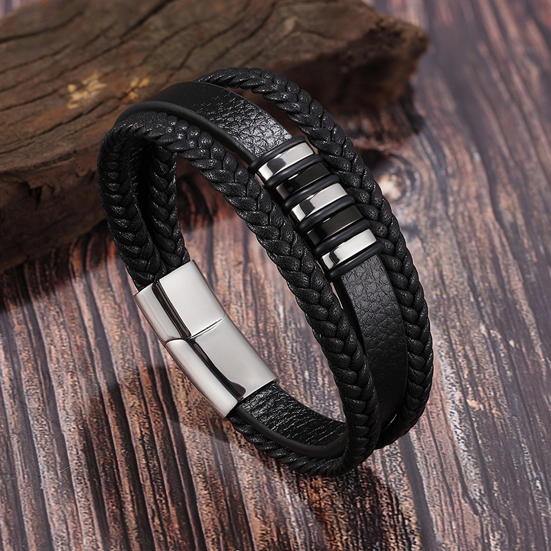 Men's multi-layer braided leather bracelet - Image 2