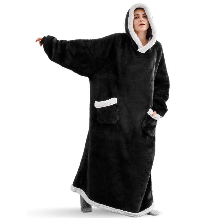 Lazy Blanket Hooded Flannel TV Blanket Lazy Clothes Pajamas Sweater - Image 3