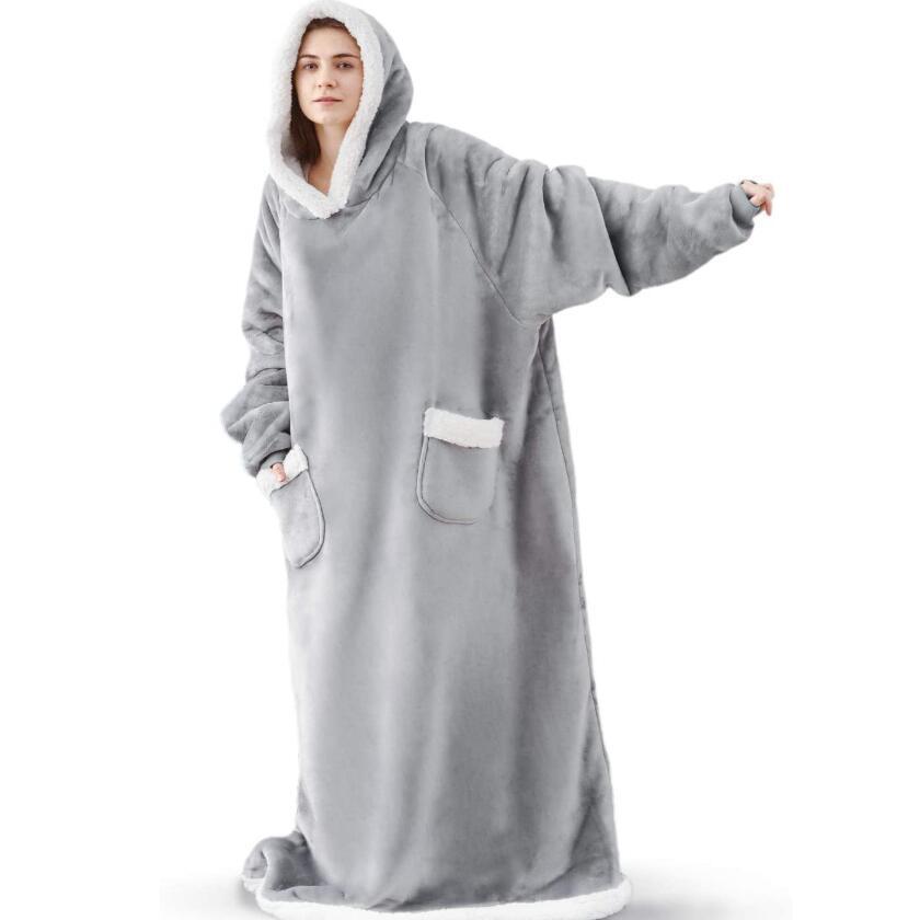 Lazy Blanket Hooded Flannel TV Blanket Lazy Clothes Pajamas Sweater - Image 4