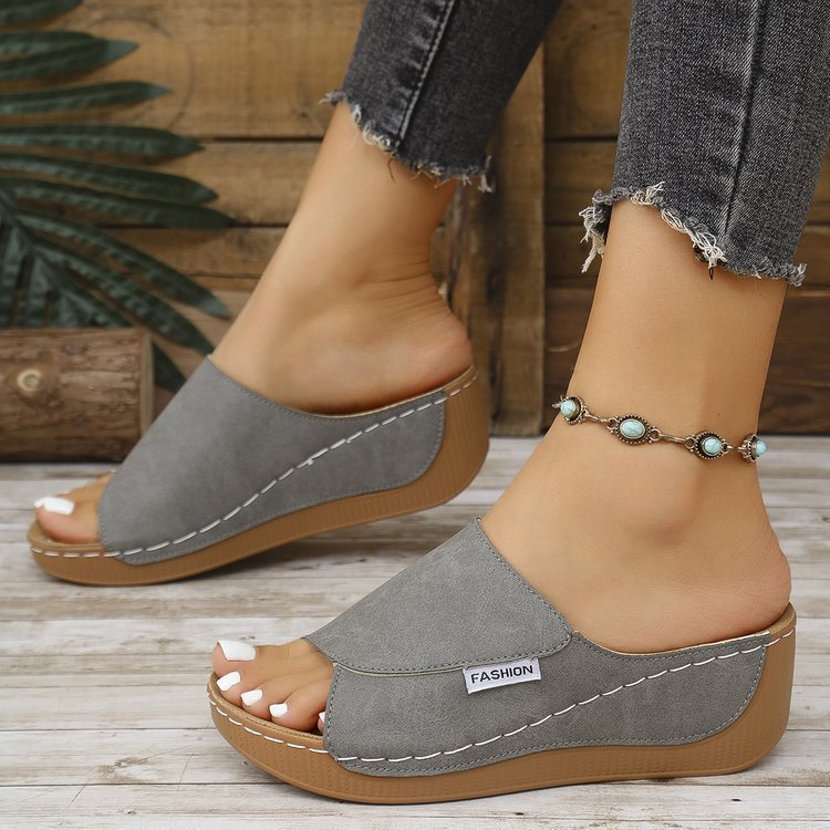 Summer Wedge Slides Slippers Fashion Fish Mouth Thick Bottom Roman Shoes Solid Color Beach Sandals For Women - Image 2