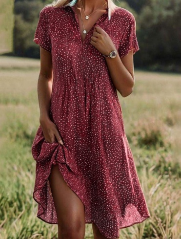Summer Polka Dot Print Dress Fashion Casual V-Neck Short Sleeve Dresses Beach Daily Clothing For Women - Image 5